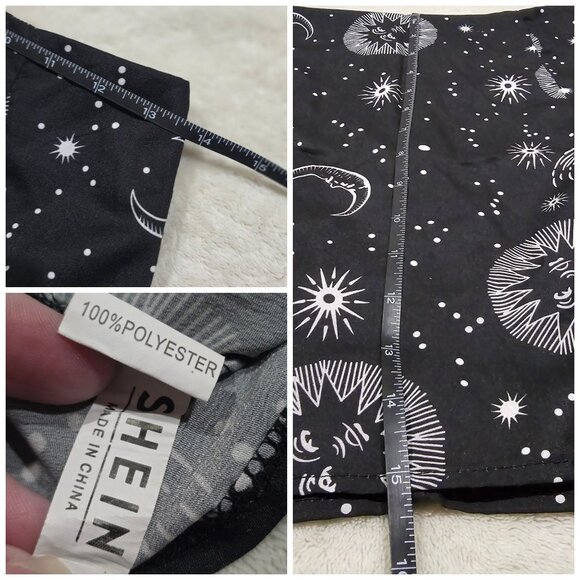 🆑 Shein Womens Mini Skirt Black White Celestial Sun Moon Star Print Polyester M - Picture 6 of 6